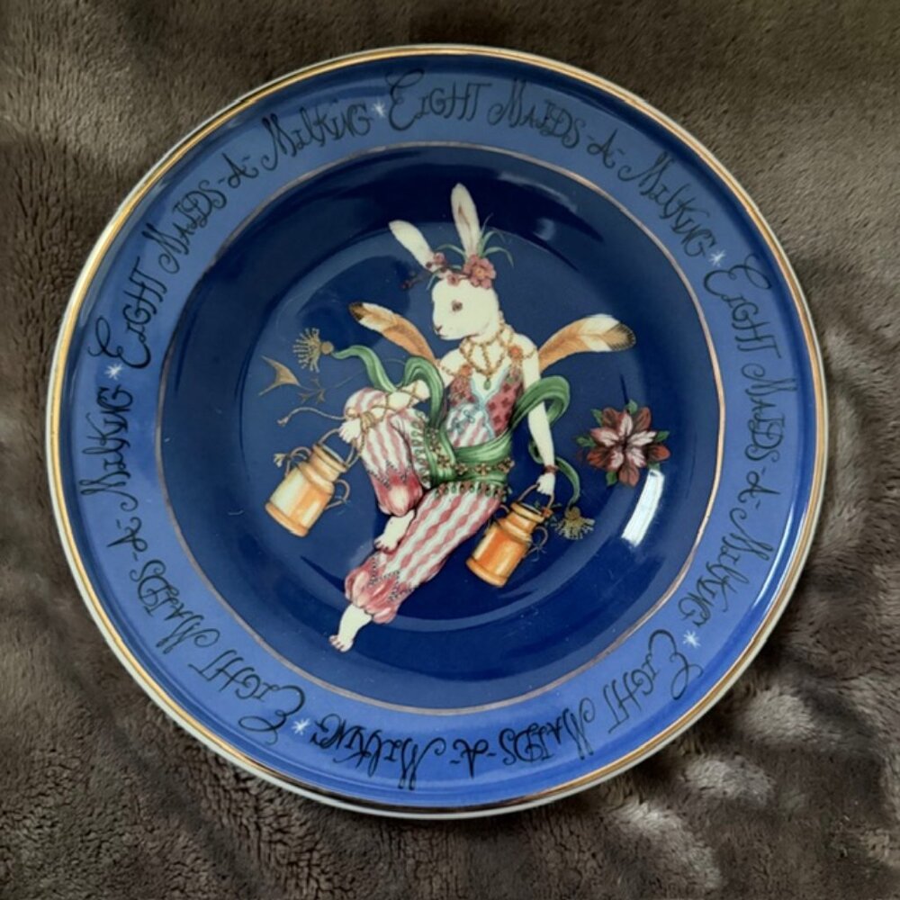 Phannapast Anthropologie 12 Days Christmas Dessert Plate 8 Eight Maids a Milking